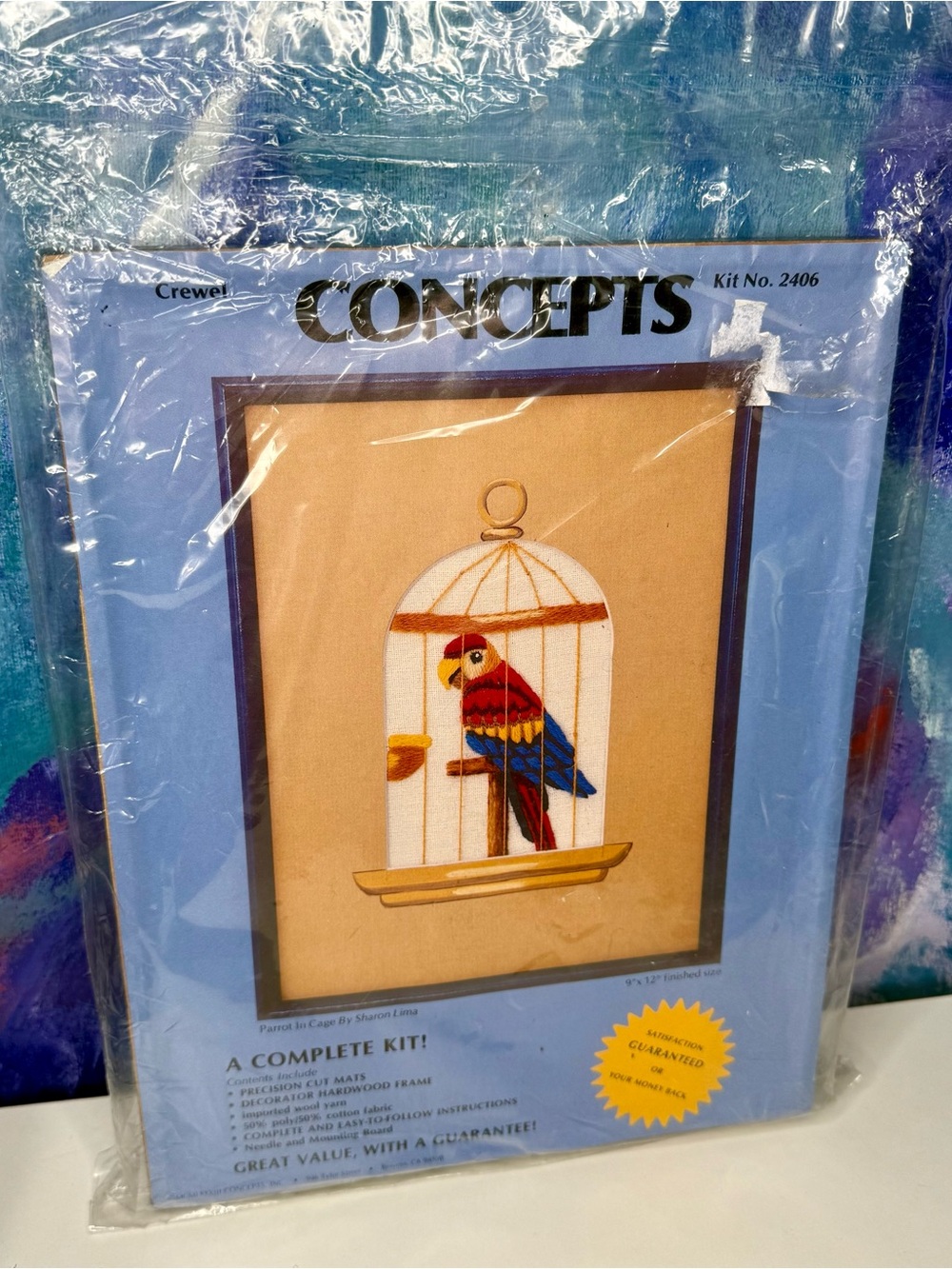 Concepts Parrot in Cage Crewel Kit 2406 NOS New Old Stock from 1983 Vintage